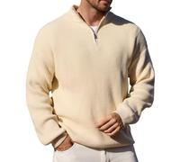 Remxi Men's Quarter Zip Jumpers Warm Mock Neck Pullover Jumper Casual Thermal Knit Sweater Big and Tall Apricot 2XL