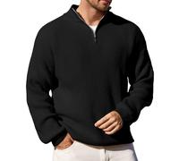 Remxi Men's Quarter Zip Jumpers Warm Mock Neck Pullover Jumper Casual Thermal Knit Sweater Big and Tall Black M