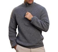 Remxi Men's Quarter Zip Jumpers Warm Mock Neck Pullover Jumper Casual Thermal Knit Sweater Big and Tall Gray M
