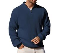 Remxi Men's Quarter Zip Jumpers Warm Mock Neck Pullover Jumper Casual Thermal Knit Sweater Big and Tall Navy 2XL