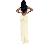 Remxi Women’s Sexy Backless Bodycon Maxi Dress Halter Cowl Neck Spaghetti Strap Tie Back Wedding Guest Dresses Apricot XS