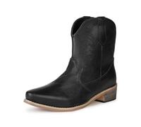 Remxi Womens Western Cowboy boots Ankle Boots Low Chunky Pointed Toe Shoes Cowgirl PU Leathter Boots Black UK 9