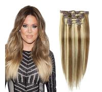 Remy Clip In Hair Extensions, Brown Blonde Ombre Human Hair 7pcs