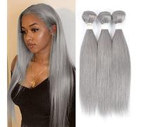 REMY HAIR FASHION 12" 16" Gray 9A 100% Human Hair Bundles Brazilian Human Hair Extensions 3 Bundles for Black Women Straight