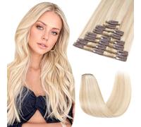 Remy Human Hair Extension Clips, Set of 8 Clip-in Extensions, Full Head XL Long Straight Hair Set, 8 - 24 Inches / 20 - 60 cm 35 cm (60 g) #18/613 Sabbia Biondo/Biondo