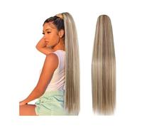 Remy Human Hair Extensions 16-26 Inches Long Straight Drawstring Ponytail Hairpiece P8/613 Highlights Bleach Blonde(20inches)