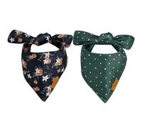 Remy+Roo Dog Bandanas - 2 Pack | Evergreen Christmas Dog Bandanas Set | Premium Durable Fabric | Patented Shape Bandanas for Dogs | Adjustable Fit (Large, Clementine)