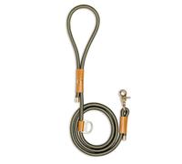 Remy+Roo Manhattan Dog Leash, 5 ft, Custom Poop Bag Ring, Double Stitched Leather, Lobster Clasp, Brass Finish, for Large, Medium, Small Dogs, Green
