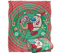 Ren and Stimpy Crazy Christmas Silky Touch Super Soft Throw Blanket 152 X 127 cm, White