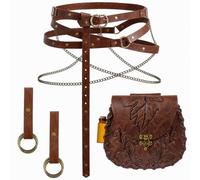 Ren Faire Accessories, Renaissance Retro Belt Pouch Medieval Faux Leather Costume Forest Elf Leaf Belt Bag Casual Waist Bag (Brown with Belt)