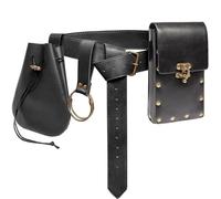 Ren Faire Costume Accessories Medieval Belt Pouch Coin Purse Skirt Hike Sets Festival Halloween Casual Fanny Pack Waist Bag (2-Black)