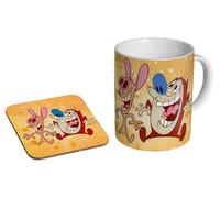 Ren & Stimpy Funny 90s - Ceramic Coffee Mug + Coaster Gift Set - Funny Classic Animation Gift for Millennials and Nostalgic Fans