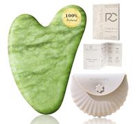 Rena Chris 100% Natural Jade Gua Sha Stone, Face Guasha Tool for Jawline Sculpting and Puffiness Reducin, Gua Sha Massage Tool with Silicone Case (Green)