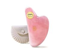 Rena Chris 100% Natural Rose Quartz Gua Sha Stone, Face Guasha Tool for Jawline Sculpting and Puffiness Reducin, Gua Sha Massage Tool with Silicone Case (Rosé)