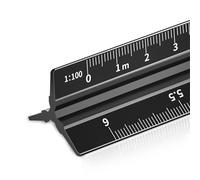 Rena Chris Architectural Metric Ruler - 30cm Aluminum Architect Scale with Laser Etched Triangle for Blueprint, Drafting - Metal