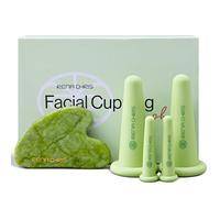 Rena Chris Facial Cupping & Gua Sha Set - Silicone Cupping & Jade Gua Sha Stone - Facial Therapy Set for Skin Care, Puffiness, Lip Plumping (Green)