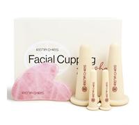 Rena Chris Facial Cupping Set & Gua Sha Tool - Silicone & Rose Quartz - Face Cupping Therapy for Puffiness, Lip Plumping (Pink)
