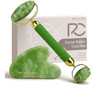 Rena Chris Gua Sha, Anti-Breakage Jade Face Roller and Gua Sha Set for Long-Lasting Use, Jawline Sculpting and Puffiness Reducing, Ideal for Gift and Self Care (Green)