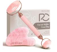 Rena Chris Gua Sha, Anti-Breakage Rose Quartz Face Roller and Gua Sha Set for Long-Lasting Use, Jawline Sculpting and Puffiness Reducing, Ideal for Gift and Self Care (Pink)