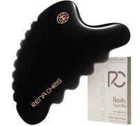 Rena Chris Gua Sha Facial Massager, 100% Natural Bian Jade Facial GuaSha Stone for Sculpting Jaw Line, Remove Eye Bags, Skin Care Gifts (Black)