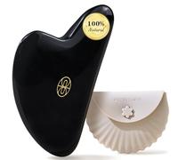 Rena Chris Gua Sha Facial Tools, Ergonomic Black Obsidian Jade Guasha Tool for Face Massage, Manual Facial Massager Tool for Jawline Sculpting and Puffiness Reduction with Silicone Case (Black)