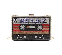 Renabro Women Retro Radio Shape Crossbody Bag Rhinestone Metal Vintage Evening Clutch Purses, Red Party