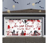Renaiss 13x6ft Happy Halloween Garage Door Banner Bloody Handprint Garage Door Cover Decoration Blood Ghost Shadow Halloween Garage Door Backdrop No One Leaves You're Next Halloween Party Banner