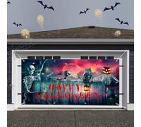 Renaiss 13x6ft Happy Halloween Garage Door Banner Scary Skeletons Halloween Garage Door Cover Decoration Bloody Moon Skull Evil Pumpkin Horror Garage Door Backdrop Creepy Trick Or Treat Party Banner
