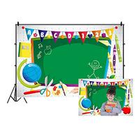 Renaiss 5x3ft Back to School for Children Photography Backdrop Cartoon Classroom Chalkboard Illustrations Learning Tools Paper Plane Background Portraits Photo Shoot Studio Props