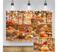 Renaiss 5x3ft Fall Pumpkin Photography Backdrop Autumn Thanksgiving Harvest Haystack Rooster Background Farm Forest Maple Baby Shower Banner Decoration Party Supplies Newborn Child Photo Booth Prop