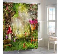 Renaiss 72x72 Inch Enchanted Forest Shower Curtain Fairy Tale Magic Mushroom Trees Flowers Fairytale Wonderland Jungle Shower Curtains for Bathroom Decor Waterproof Polyester Fabric with Hooks