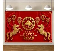 Renaiss 7x5ft 2026 Happy Chinese New Year Backdrop Lunar Year of The Horse Golden Horses Lanterns Red Spring Festival Photography Background for Asian Traditional Holiday Photo Booth Props