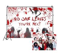 Renaiss 7x5ft Bloody Halloween Backdrop Blood Ghost Shadow No One Leaves Scary Blood Wall Horror Bloody Handprint Photography Background for Halloween Party Decor Photo Booth Studio Props