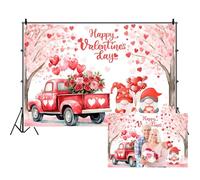 Renaiss 7x5ft Happy Valentine's Day Backdrop Red Love Heart Tree Vintage Truck Theme Valentines Gnome Photography Background for Woman Girls 14 February Party Decor Photo Studio Props