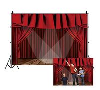 Renaiss 7x5ft Red Curtain Wooden Floor Stage Photography Backdrop Bright Lights Wedding Party Background Award Ceremony Children Birthday Party Banner Decor Wallpaper