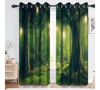 Renaiss Enchanted Forest Blackout Curtains for Bedroom Green Jungle Fairytale Magic Trees Window Curtain Nature Scenic Wonderland Thermal Insulated Drapes for Living Room 2 Panels Set, 42x84 Inch