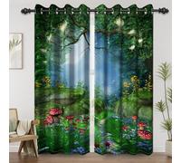 Renaiss Enchanted Forest Blackout Curtains for Bedroom Magic Mushrooms Lanterns Window Curtain Fairytale Wonderland Window Drapes for Living Room Decor Darkening Curtains 2 Panels Set, 42x63 Inch