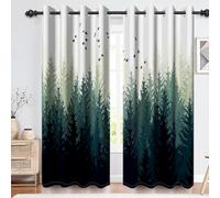 Renaiss Green Misty Forest Blackout Curtains for Bedroom Watercolor Tree Woodland Birds Window Curtain Nature Landscape Window Drapes for Living Room Darkening Curtains 2 Panels Set, 42x84 Inch