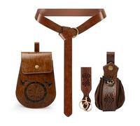 Renaissance Accessories Viking Belt Medieval Vintage Belt Pouch Leather Bracers for Halloween LARP Cosplay, Brown-B, M, Medieval