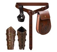 Renaissance Accessories Viking Belt Pouch Embossed Ren Faire Belt Medieval Leather Bracers Bag Sword Holder for Halloween LARP Costume Cosplay (A- Brown)