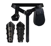 Renaissance Accessories Viking Belt Pouch Ren Faire Belt Embossed Medieval Leather Bracers Bag Sword Holder for Halloween LARP Costume Cosplay Black