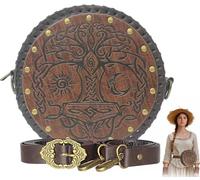 Renaissance Bag for Women,Viking Embossed Purse Medieval Waist Bag Faux Leather Belt Bag,Ren Faire Accessories for Travel、Festival、Faire and Cosplay,Brown, Brown, 1