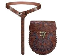 Renaissance Belt 2pcs/4pcs Medieval Knight Retro Leather Belt, Purse Fanny Pack Key Ring Set(Brown-2Pcs-B)