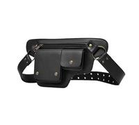 Renaissance Belt Bag - 1 Piece, Adjustable Waist Strap - Vintage Bag 32 cm | Leather Bag with Multiple Compartments for Women, Men, Costumes, Pirates, Cosplay, Running, Festivals E, Black, Se référer