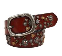 Renaissance Belt Heavy Studded Leather Punk Style Belt Personality Versatile, Renaissance Vintage(105CM,Reddish Brown)