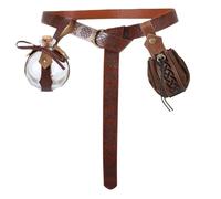 Renaissance Belt Medieval Belt Elf Leaf Leather Case with Glass Magic Bottle Decoration Accessories Embossed Retro Set(Style F)