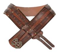 Renaissance Belt Medieval Viking Style Wide Embossed Vintage PU Leather Belt, Renaissance Knight Apparel Accessory(Brown-1pc)