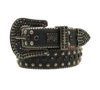 Renaissance Belt Men's Rhinestone Belt Leather, Hand-Set Rhinestones, Alloy Buckle, Punk Hip-hop Dark Style(105CM)