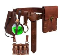 Renaissance Belt Pouch Coin Purse Witch Alchemist Potion Bottle Vilas Hook Set Medieval Pirate Festival Costume Accessories, 3-Brown, Standard, Medieval