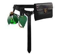 Renaissance Belt Pouch For Women Medieval Steampunk Leather Coin Purse With Adjustable Strap Skirt Hanger Costume Accessories For Festival LARP, 1 Bottle-Black, Medieval